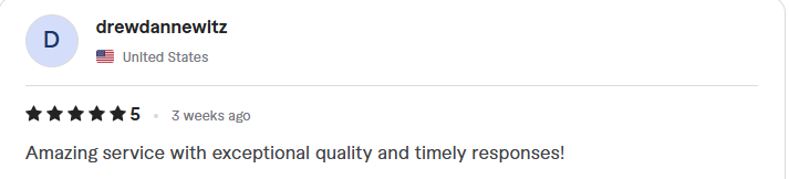 Review from drewdannewitz: five stars, amazing service with exceptional quality and timely responses